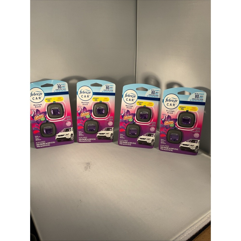 Febreze Car Air Freshener, Vent Clip Gain Moonlight Breeze, 2 Pk Lot Of 4